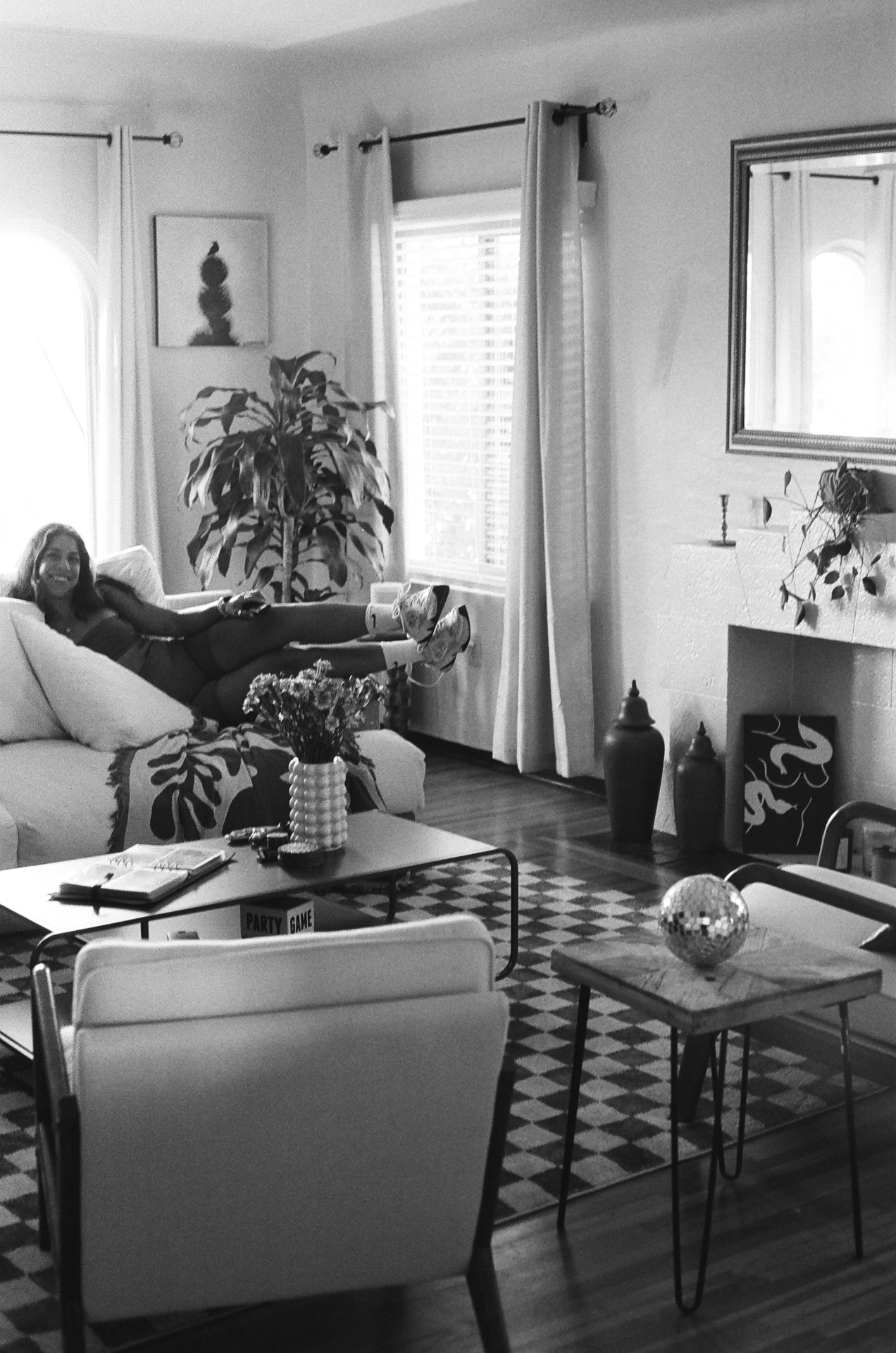 Black and white living room portrait