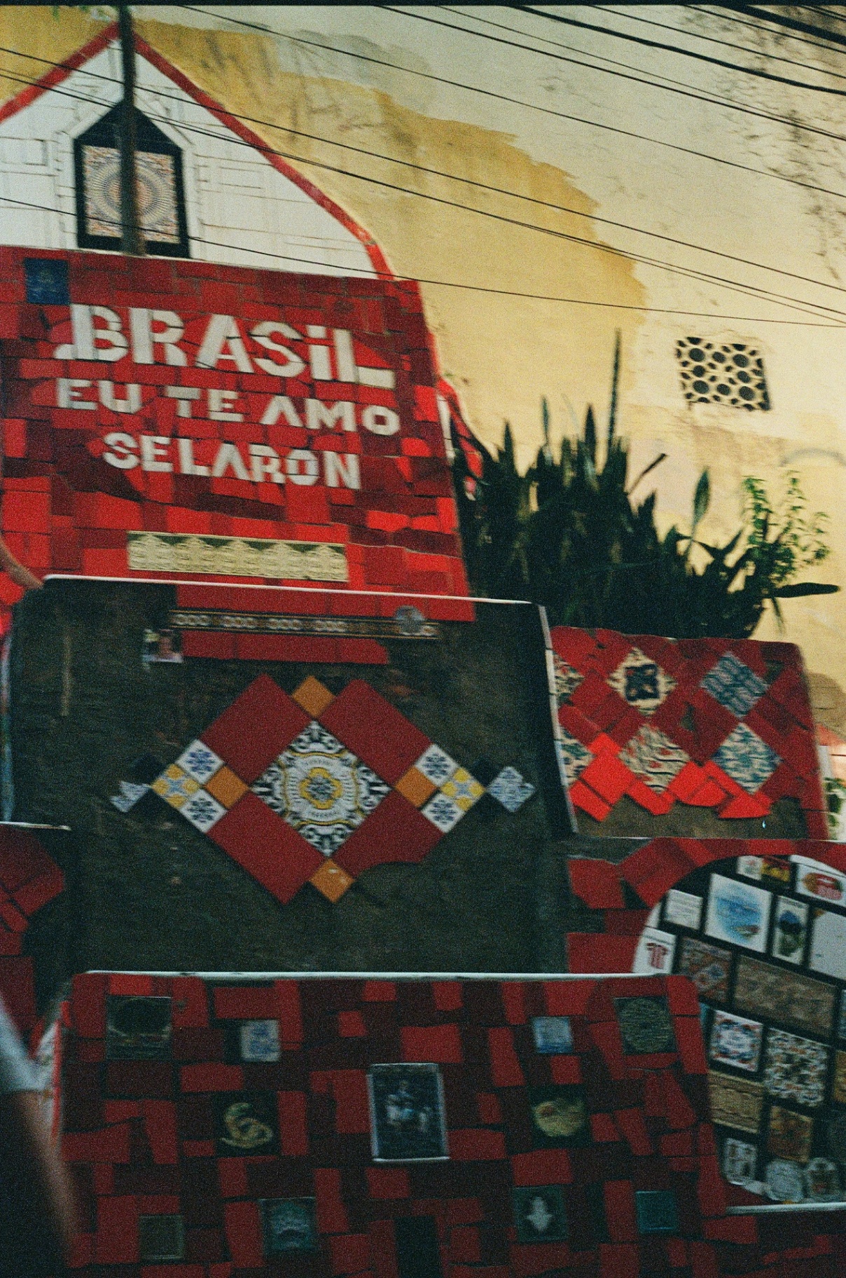 Brasil eu te amo Selarón mosaic detail in deep red and patterned tiles